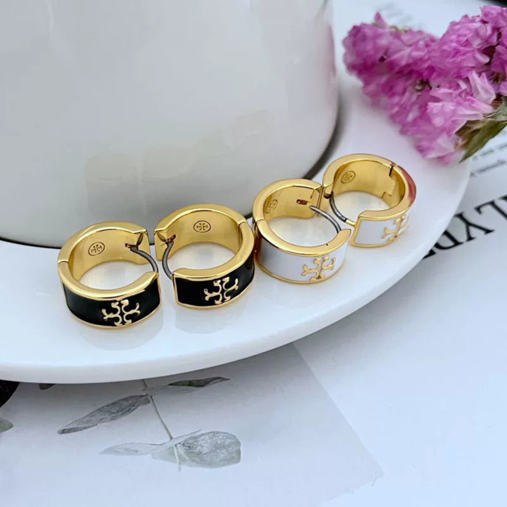 Tory Burch Geometric Ring Enamel Letter Metal Earrings
